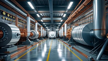 Futuristic Industrial Facility with Copper Piping and Advanced Machinery