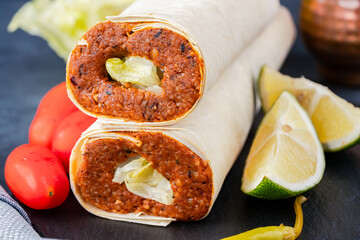 Traditional turkish food cigkofte. Cigkofte wrap.