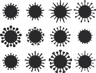 Fototapeta premium Collection of abstract black ink splatters resembling virus particles or stars