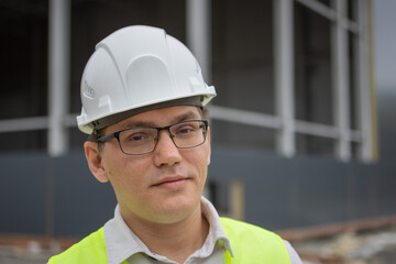 Engineer at a construction site. Portrait of an engineer. High quality photo.