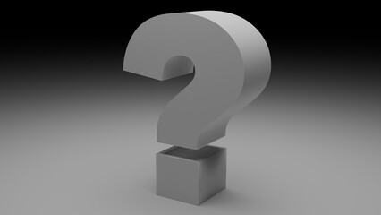 Close-up 3D question mark symbol against dramatic black background