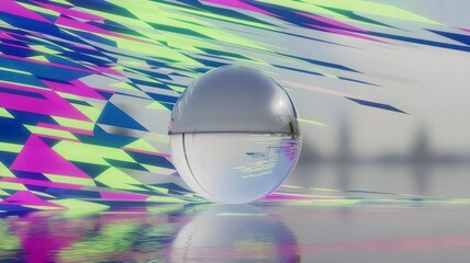 Geometric glitch transforming into clear glass sphere – Perfect for digital art, technology, or transformation themes