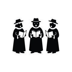 Black silhouette carol singers with books singing