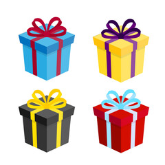 Gift box set of items for gifts and holidays box with ribbon in different colors