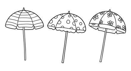 Obraz premium Outline set of three beach umbrellas with different patterns 