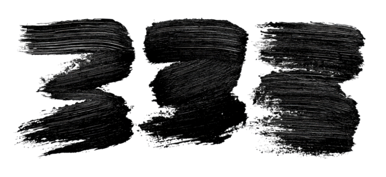 Abstract black paint strokes forming the number 333