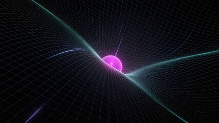 Warped grid converging into pulsing magenta dot on black background