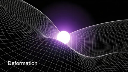 Abstract warped grid forming pulsing white dot with text element