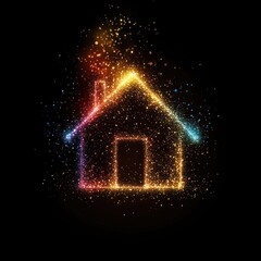 Colorful home shape light glitter lights sparkle effect.