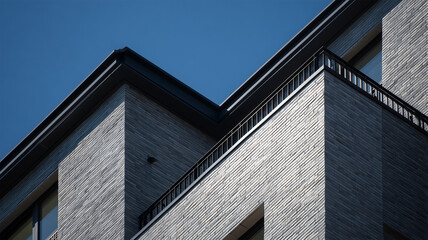 淡い煉瓦と黒枠が整うソーラー住宅外観