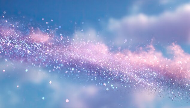 A dreamy, swirling cloud of iridescent glitter against a soft sky