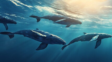 Naklejka premium Stunning marine wildlife view showing pod of whales picture
