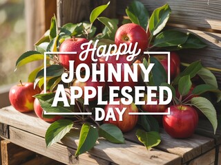 Celebrate johnny appleseed day with a bountiful harvest of fresh red apples on a rustic wooden table