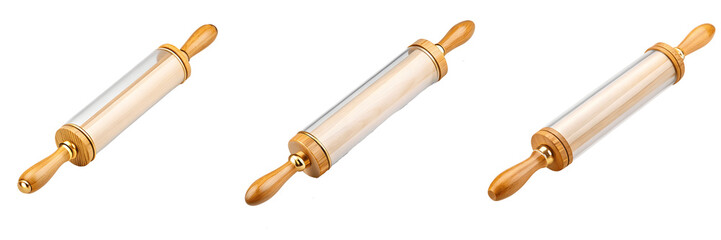 Set For Three wooden rolling pins for baking, isolated on transparent background