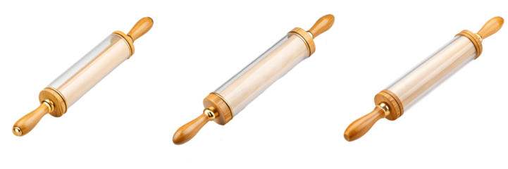 Set For Three wooden rolling pins for baking, isolated on transparent background
