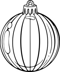 Festive Christmas tree ball with vertical stripes, ideal for holiday decoration, poster, card, and seasonal design. Vector illustration in hand drawn sketch style. Line art isolated on white for print