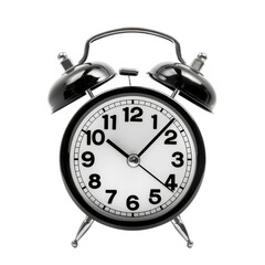 Classic black and white alarm clock showing ten ten against a