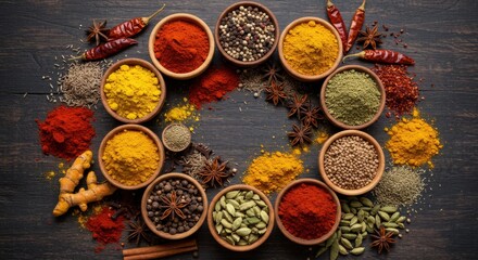 Colorful Indian Spices in Circular Arrangement