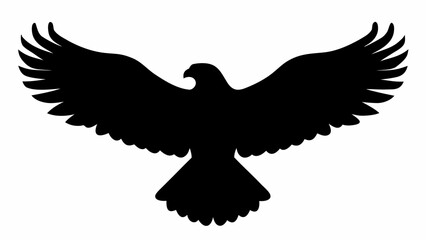 Obraz premium Silhouette of an eagle with its wings spread wide against a white background in a simple vector graphic | editable eps vectors