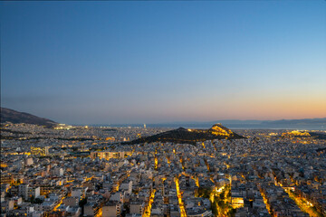 Overview of Athens, Greece at dusk