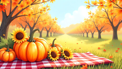 autumn background with pumpkin and leaves, 8k image