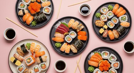 Vibrant Sushi Platter Flat Lay