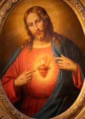 Perugia -  The painting of Heart of Jesus in the church Chiesa del Gesu by unknown artist of 19. cent. 