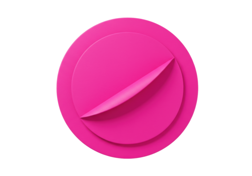 Abstract 3D fuchsia and pink textured paper circle with dynamic fold, isolated on a transparent minimalist studio background with copy space, concept of modern creative design