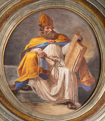 ROME, ITALY - AUGUST 29, 2021: The fresco of St. Ambrose on the ceiling in the church Chiesa id ...