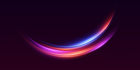 Glowing light trail of speed and curved vortex.