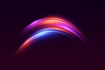 Glowing light trail of speed and curved vortex.