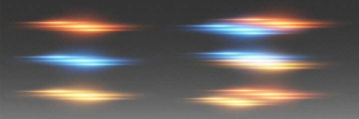 Fototapeta premium Collection of sparkling neon light lines and light flashes.