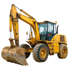 Fototapeta premium Powerful yellow excavator ready for construction work on a transparent background