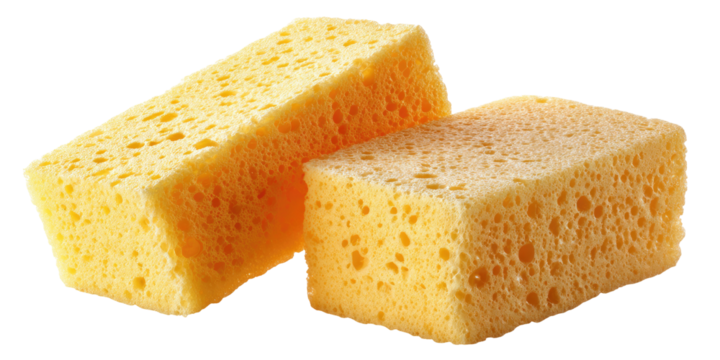 Two rectangular blocks of yellow porous sponge