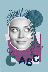 Art image poster trend collage of cunning girl bodyless head face expression plastic surgery operation segment treatment