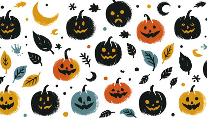 seamless vector pattern with halloween theme in brush art style