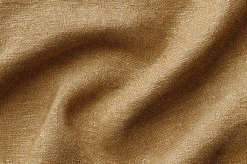 Brown fabric with a woven texture drapes with visible folds and shadows across the surface
