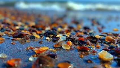 Close-up beach stones, vibrant colors