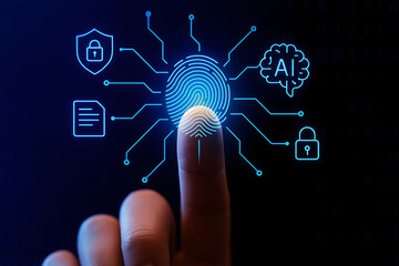 Fingerprint scan on futuristic digital interface for enhanced security 