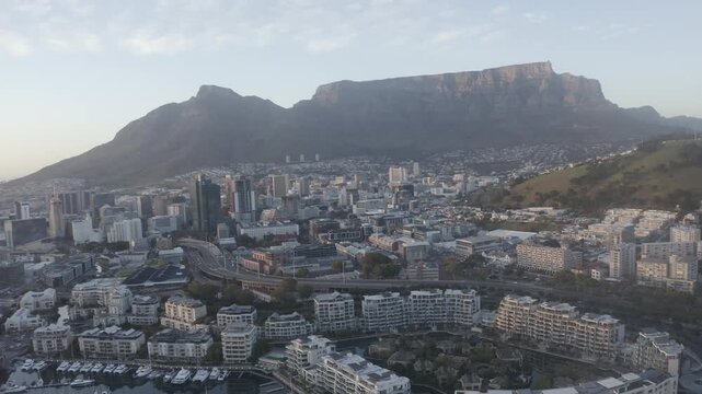Aerial shot of Cape Town City centre from the Waterfront.