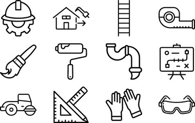 Obraz premium Construction and renovation tools and safety equipment icons vector 8