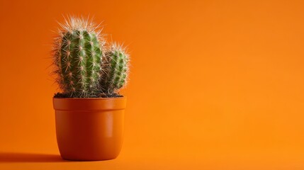 Cactus in pot green plant orange background
