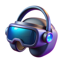 Futuristic virtual reality headset with glowing blue lights isolated on transparent background