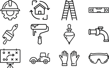 Fototapeta premium Construction and D I Y Tools Icons Set with Safety Gear and Planning Board vector