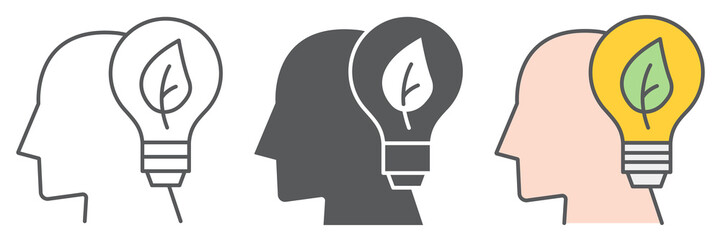 Think Green icon, nature and ecology, green thinking sign vector graphics, editable stroke linear icon, eps 10.