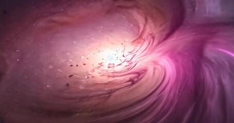 Starting view, camera rotating around bright spiral galaxy in space, revealing magenta nebular core - Powered by Adobe