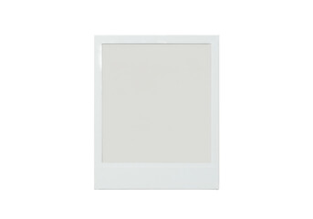 Clean, empty, retro-style instant camera photo frame with thick white borders, flat lay on a transparent background with soft studio light, concept of a blank canvas