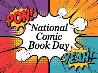 Celebrate national comic book day with a vibrant pop art explosion of excitement and celebration