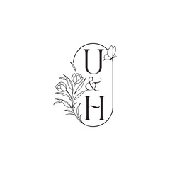 luxury minimalist logo design UH caligraphic style monogram letter wedding initial concept alphabet