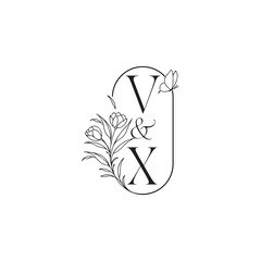 luxury minimalist logo design VX caligraphic style monogram letter wedding initial concept alphabet